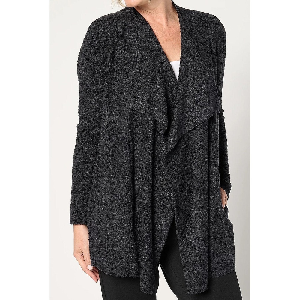 Barefoot Dreams Ribbed‎ CozyChic Lite Island Wrap Cardigan - Black - L/XL